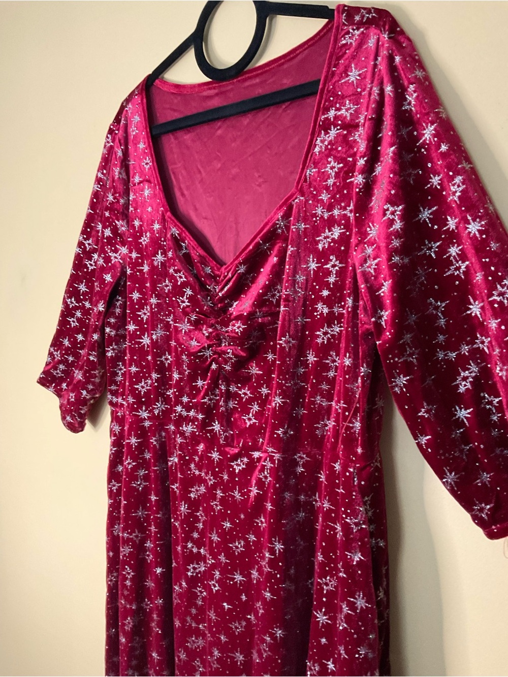 BloomChic Red Velvet Midi Dress with Silver Star Accents - Picture 2 of 6